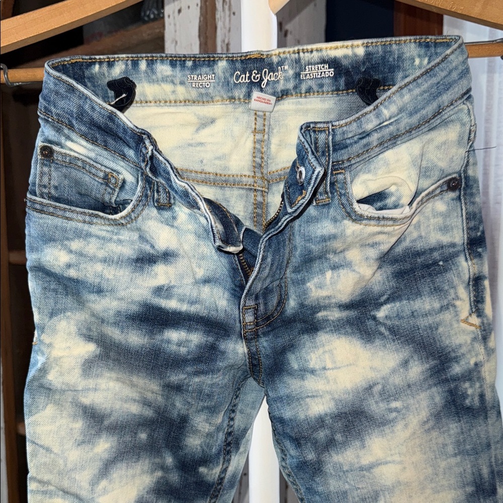 Cat & Jack Kids Distressed Blue and Cream Jeans